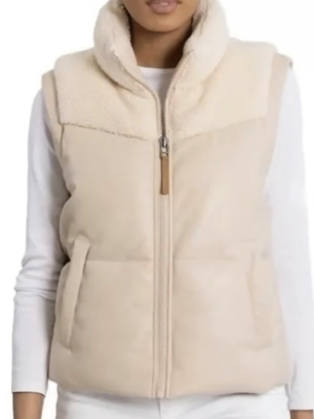 BearPaw Cream Sherpa-Trim Puffer Vest